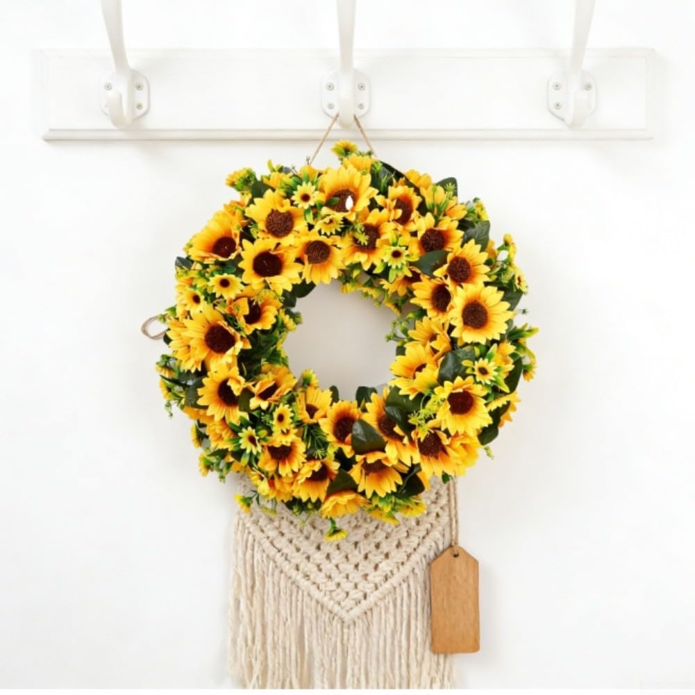 Ghirlanda di girasoli da appendere su porte e pareti o con classico design floreale finto per primavera, estate e autunno (40 cm)