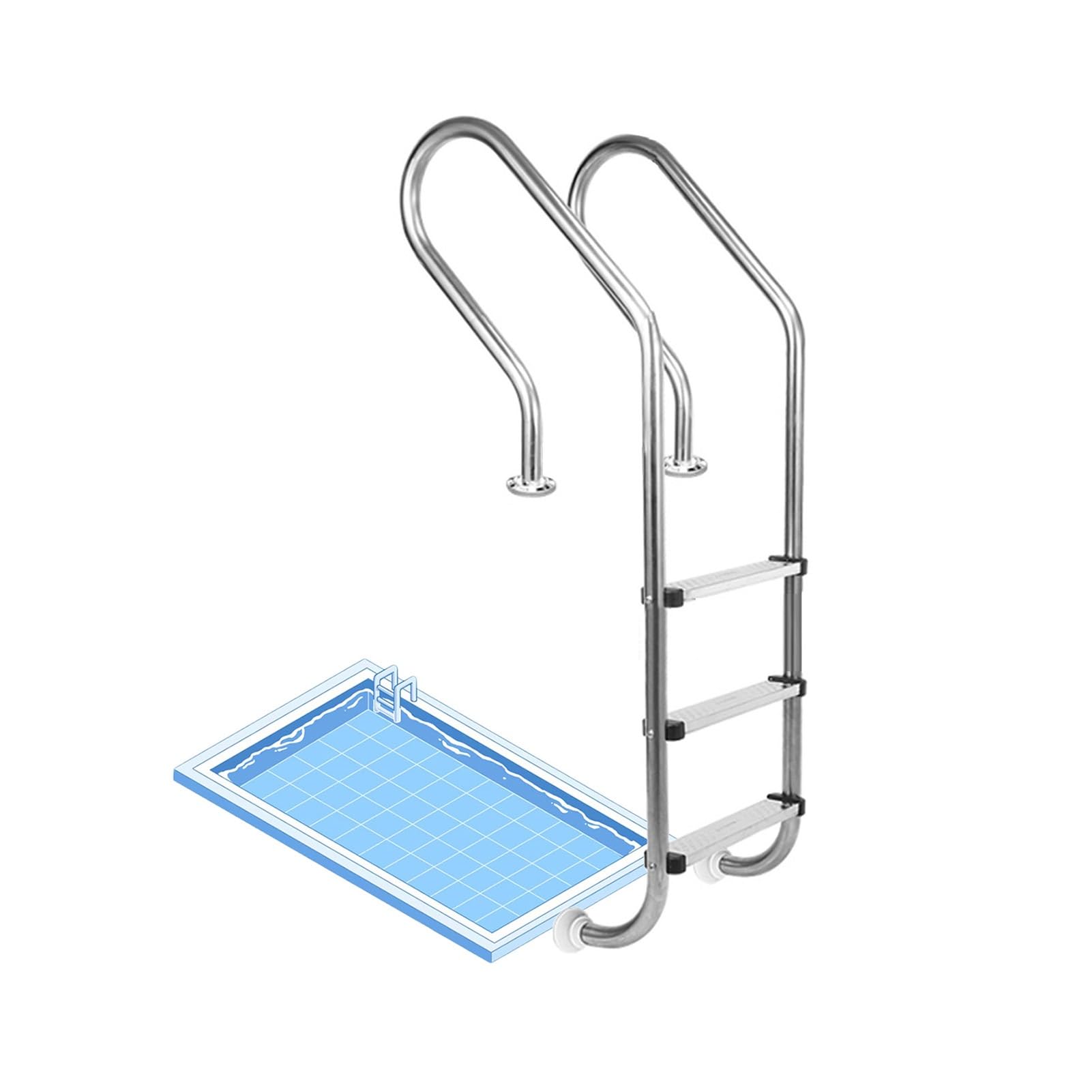 WTLONBF Underground Swimming Pool Ladder, Pool Equipment Climbing Ladder, 250kg Load Capacity, Suitable for Pools and Outdoor Bath Entrances(3 Steps)