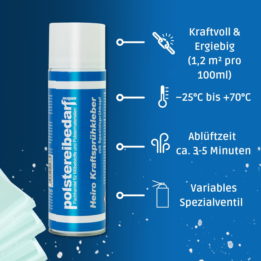 Heiro Kraft Sprühkleber 12 x 500 ml, 12er Pack - Kontakt Sprühkleber extra stark mit Ventil zum Verstellen - Klebespray für Schaumstoff, Vlieswatte, Textil, Leder - aromatenfrei