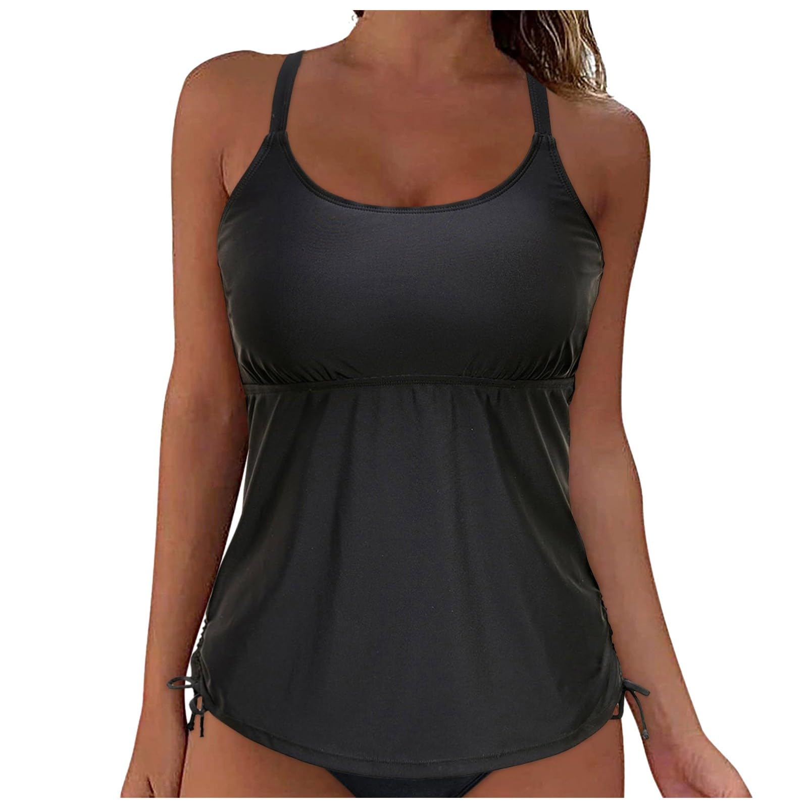 Generisch Conjunto de bikini para mujer, traje de baño para mujer, parte superior de bikini con cordones, aros, cobertura completa, push-up, parte superior sin vientre, cinta trasera, parte superior