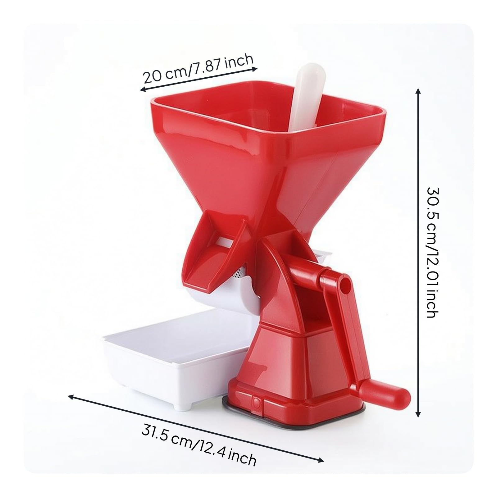Exprimidor de Tomates Manual Licuadora Colador con Suave y Tolva Rectangular con Empujador Estructura Estable de PP PVC Apto para Cocina Casera Encimera Conservas