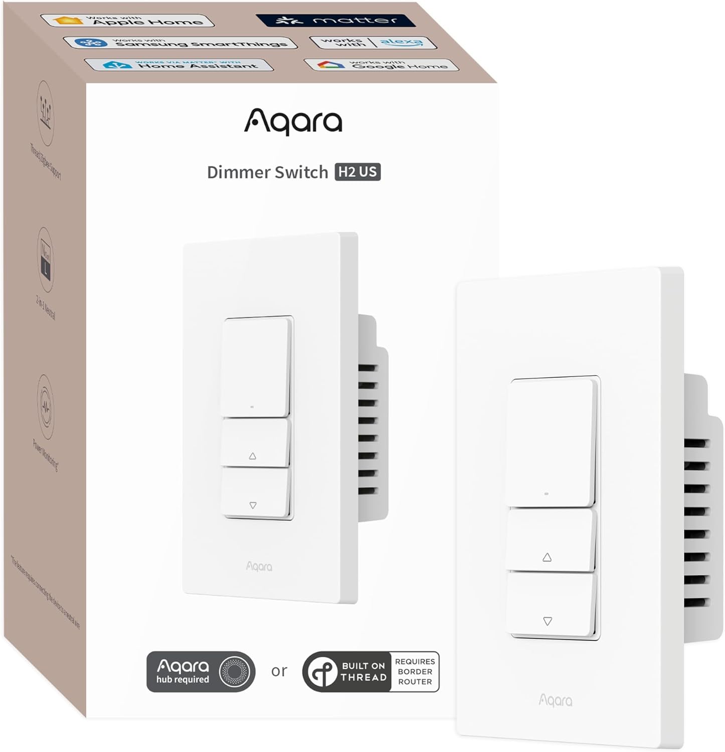 Aqara Smart Dimmer Switch H2, 2-in-1 Neutral, Thread/Zigbee Protocol