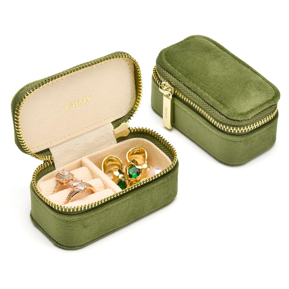 TAIMY Small Travel Jewelry Case, Mini Tiny Plush Velvet Jewelry Box for Women and Girls, Pocket Size Jewelry holder organizer for Rings Earrings and