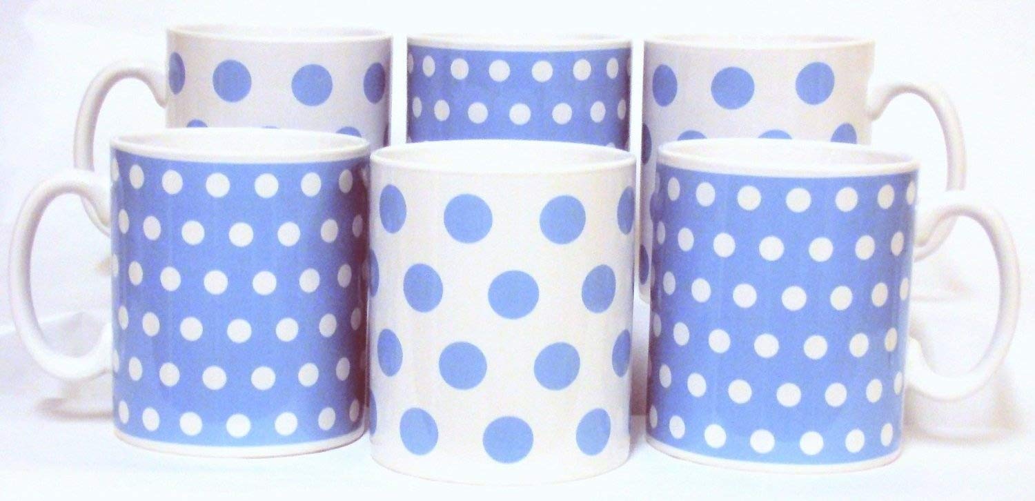 Fromeuropewithlove White Baby Blue Light Blue Dots And Spots Mugs Set Of Six Porcelain Blue Mugs Hand Decorated In The Uk Free Uk Delivery