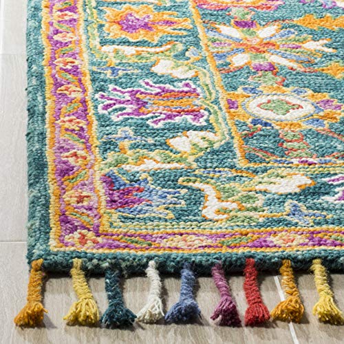 Tapete decorativo artesanal SAFAVIEH 2'x3' turquesa y púrpura miniatura 2