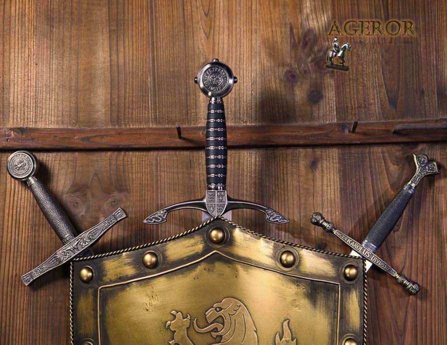 Amazon.co.jp: 置物、中世の鎧の像の彫刻、古代ローマの騎士の盾