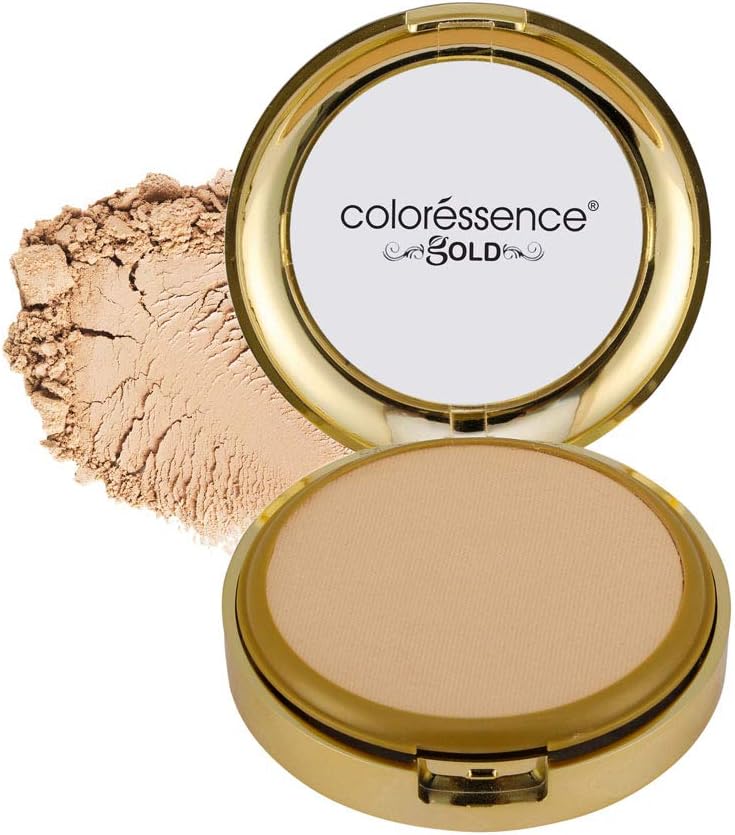 COLORESSENCE Glitterati Compact Powder Gold Range Oil Free Matte Finish Face Satin Pressed Formula (Honey Matte)