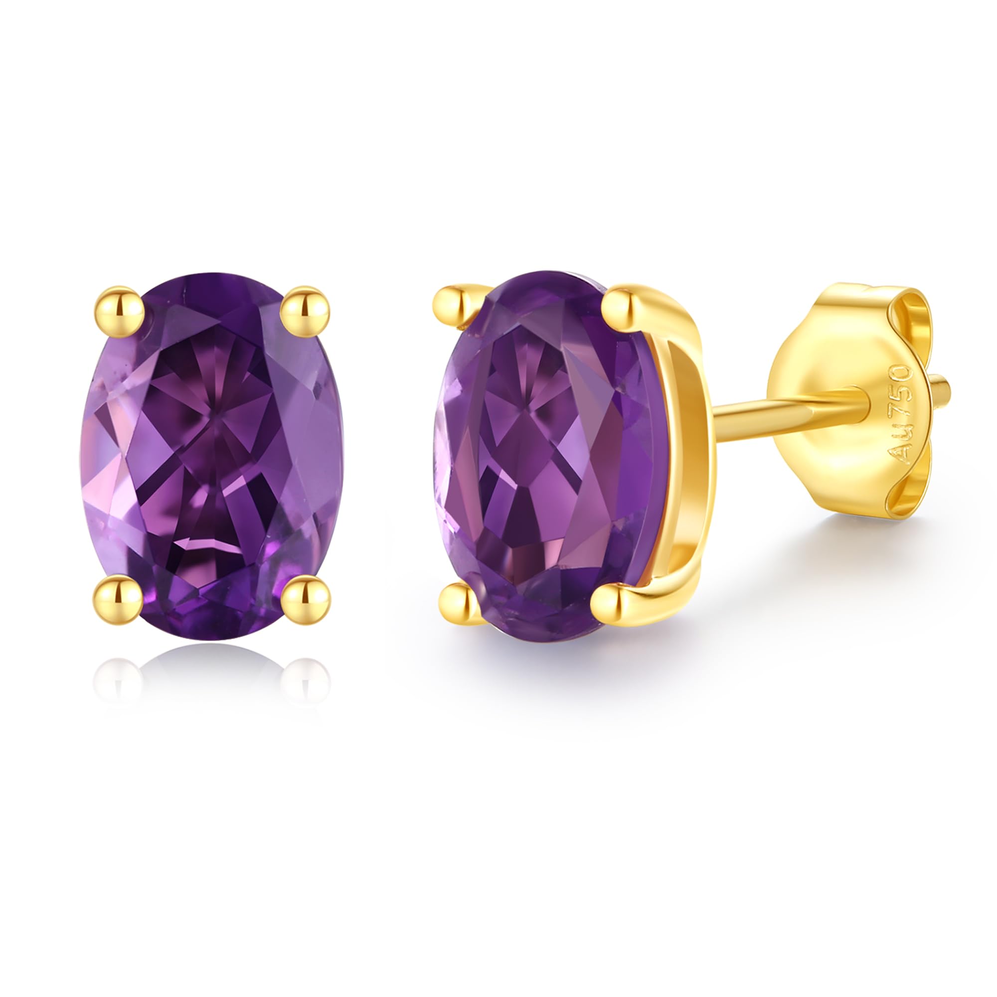 FANCIME Solide 14 Karat 585 Gelb Gold Oval Ohrringe Ohrstecker mit Echt Natürlich/Synthetische Edelstein Geschenk Schmuck für Damen Mädchen Mama, Größe: 5 * 7 mm