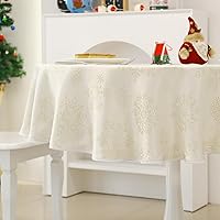 Vista 24 de MikiUp Mantel rectangular de Navidad de jacquard, mantel de tela metálica brillante con copos de nieve de Navidad, impermeable y lavable, mantel
