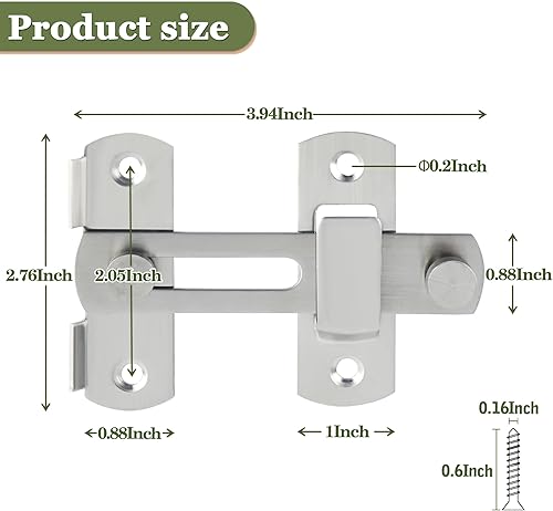 Miniatura 2 de Alise Cerradura de puerta de granero de acero inoxidable de 4 pulgadas, cerradura antirrobo, cerradura de puerta de seguridad para valla de madera,