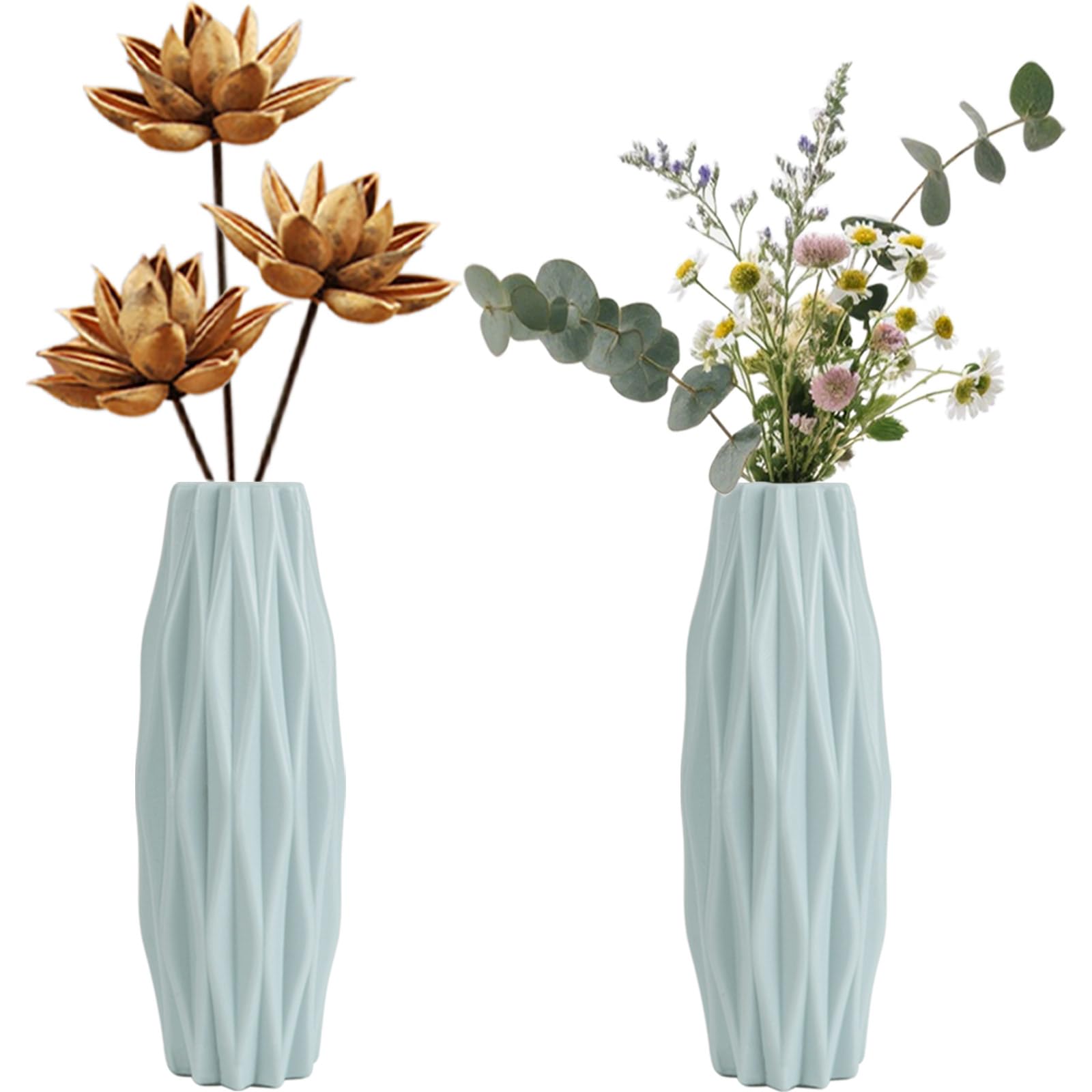 2 Pieces Plastic Vase Modern Decorative Vases, Desk Vase Nordic Style Decoration, Elegant Design, for Indoor, Living Room, Balcony, Office (Green)