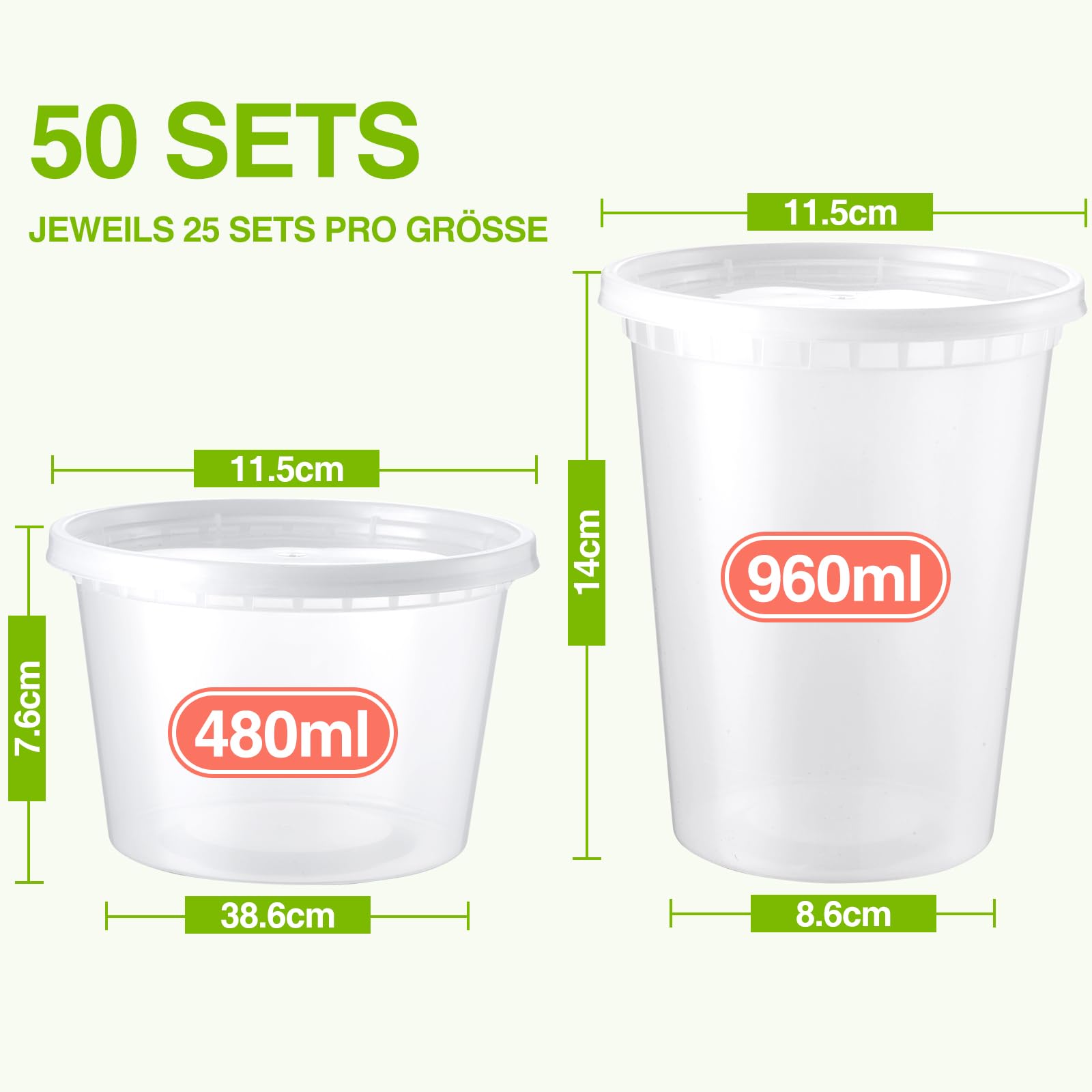 Eupako Pojemniki Deli z pokrywkami, 50 sztuk, 32 oz Combo, pojemniki do przygotowywania posiłków, bezpieczne w kuchence mikrofalowej i zamrażarce, z tworzywa sztucznego, bez szczelności, do pudełek na