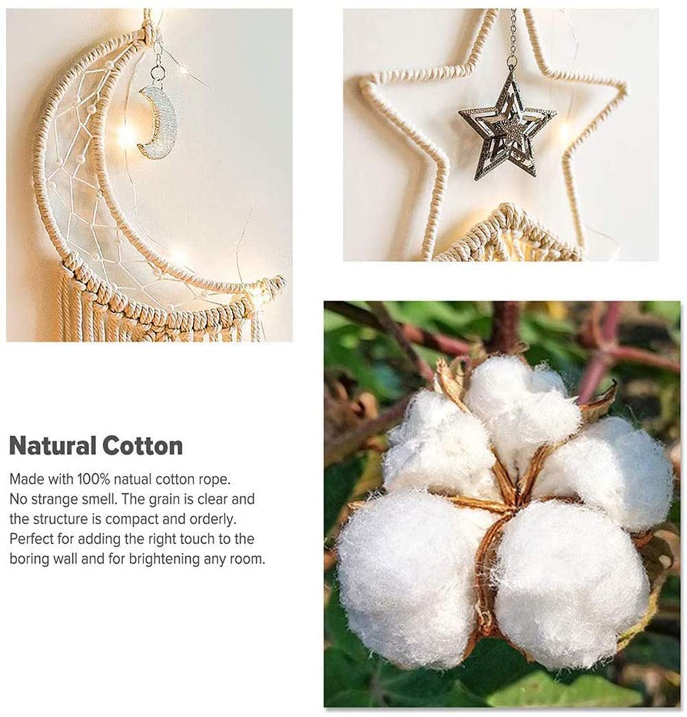 Acchiappasogni Macramè Fatti A Mano – Set Luna E Stella – Decorazione Parete Boho Per Camera Da Letto