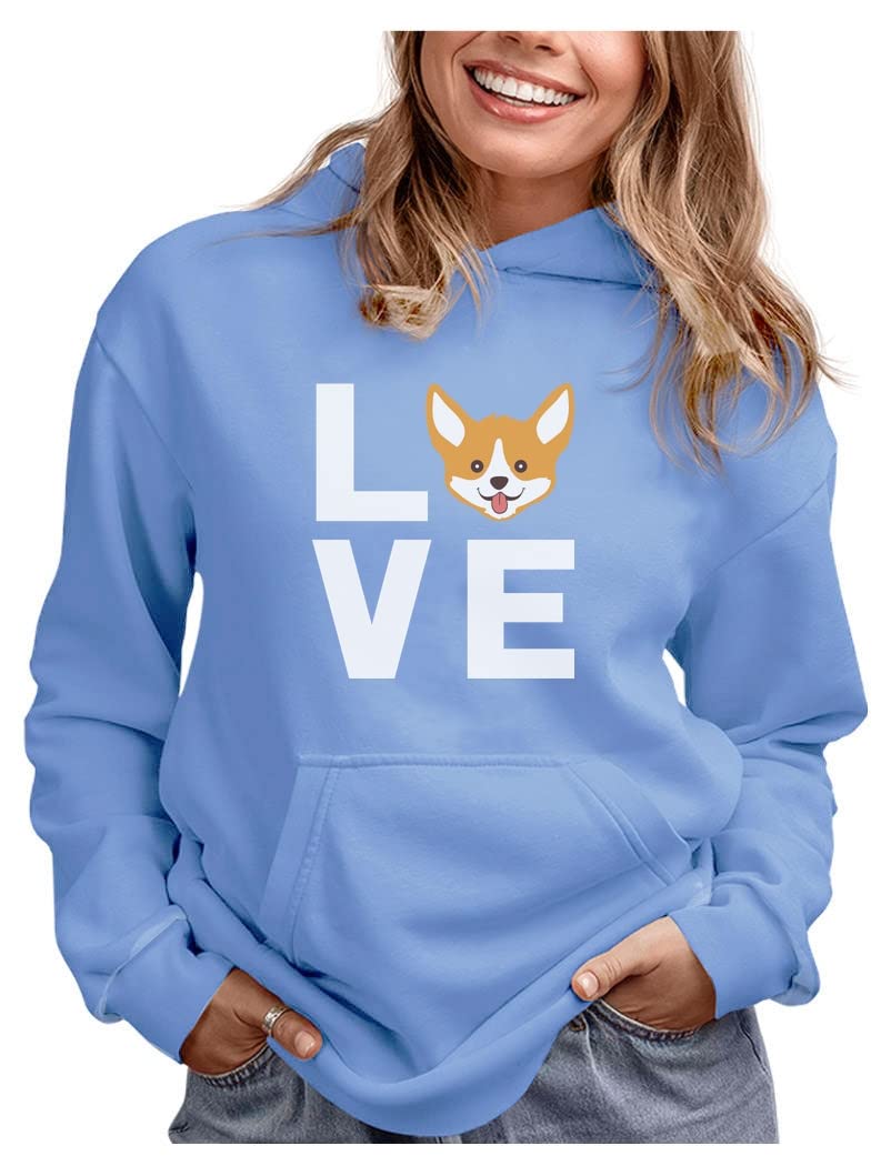 Tstars Love Dog Hoodie Sweatshirts for Women Corgi Dogs Animal Lovers Womens Hoodie X-Large California Blue