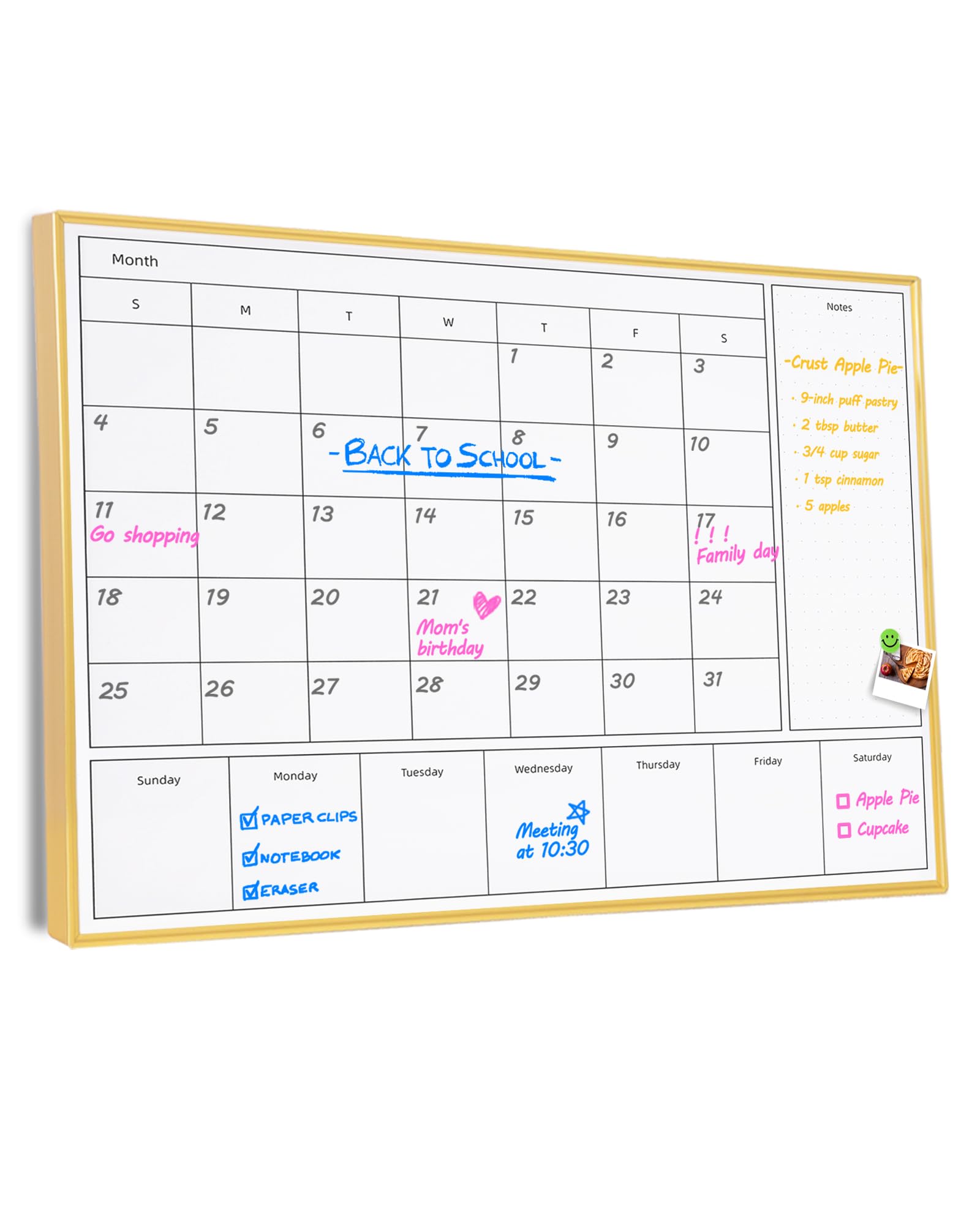 Aitakatta 3-in-1 Dry Erase Calendar for Wall with Gold Aluminum Frame, Magnetic Monthly & Weekly Calendar Whiteboard, Dry Erase Board for Wall, Hanging White Board for Decor/Memo(YL+ZL-Gold,46080) โ image 1