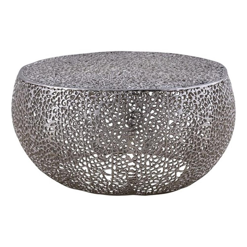 Pemberly Row Round Coffee Table Made with Aluminum in Silver Color