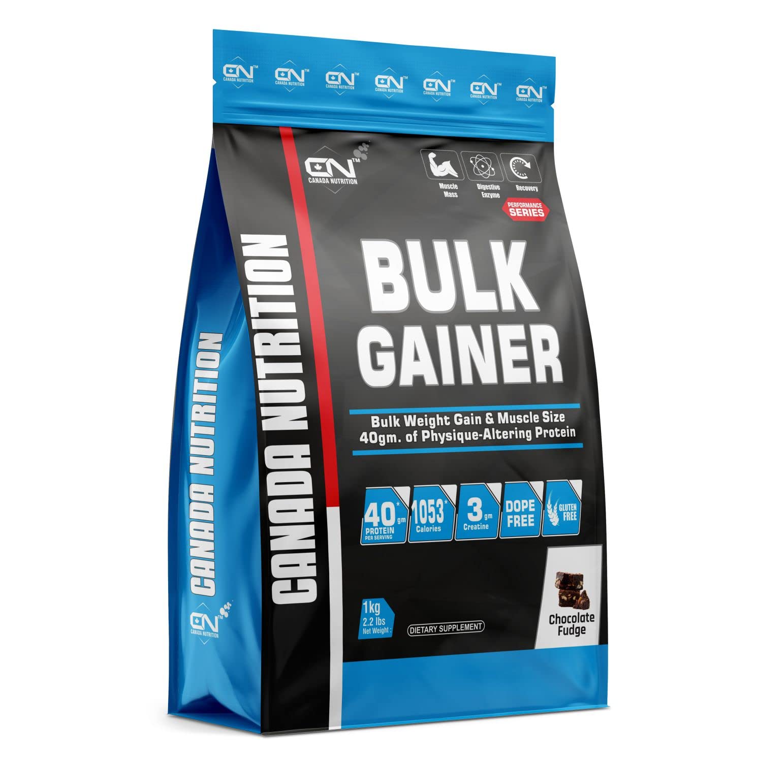 Canada Nutrition Bulk Gainer, Hyper Mass Gainer, High Protein Muscle Mass Gainer with Creatine + Taurine,1053 Calories & 40g Protein, Gain Strength & Size, Weight Gainer for Men & Women [Chocolate Fudge,1 Kg]