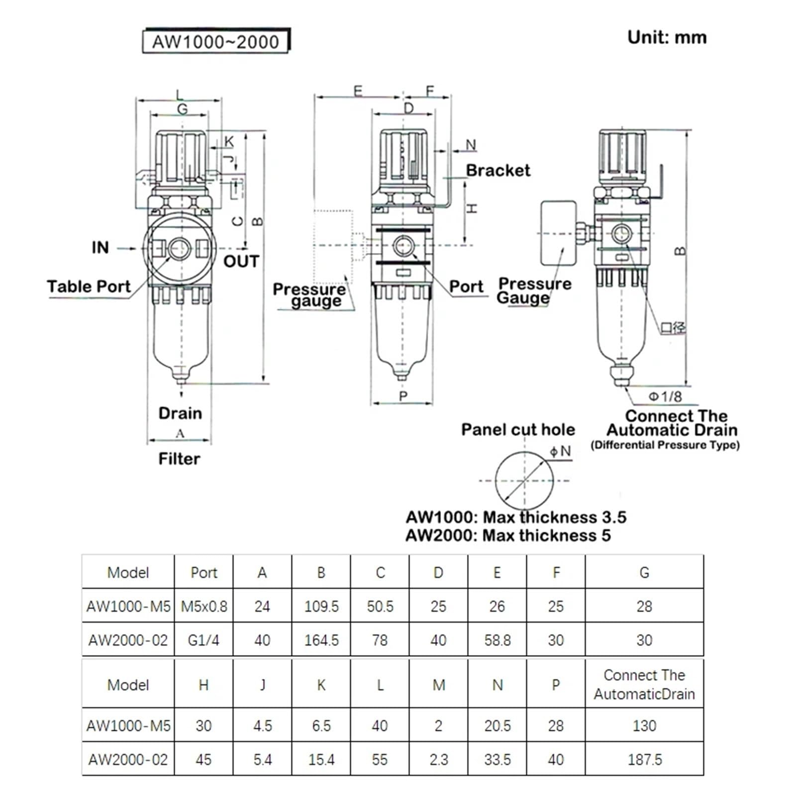 1 szt. AW2000-02 AW3000-03 AW4000-04 AW4000-06 AW5000-06/10 regulator ciśnienia filtr pułapki oleju do sprężarki powietrza (włókno AW2000-02, automatyczny)