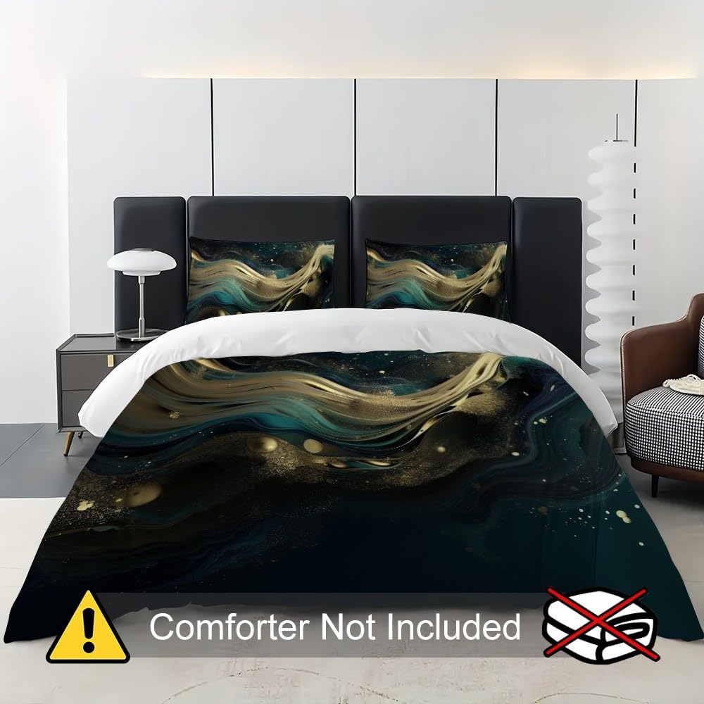 3-częściowy komplet pościeli 240 x 220 cm, abstrakcyjna sztuka, miękka poszewka na kołdrę z mikrofibry dla dorosłych i dzieci, zielona poszewka na kołdrę i 2 poszewki na poduszkę 80 x 80 cm, na łóżko