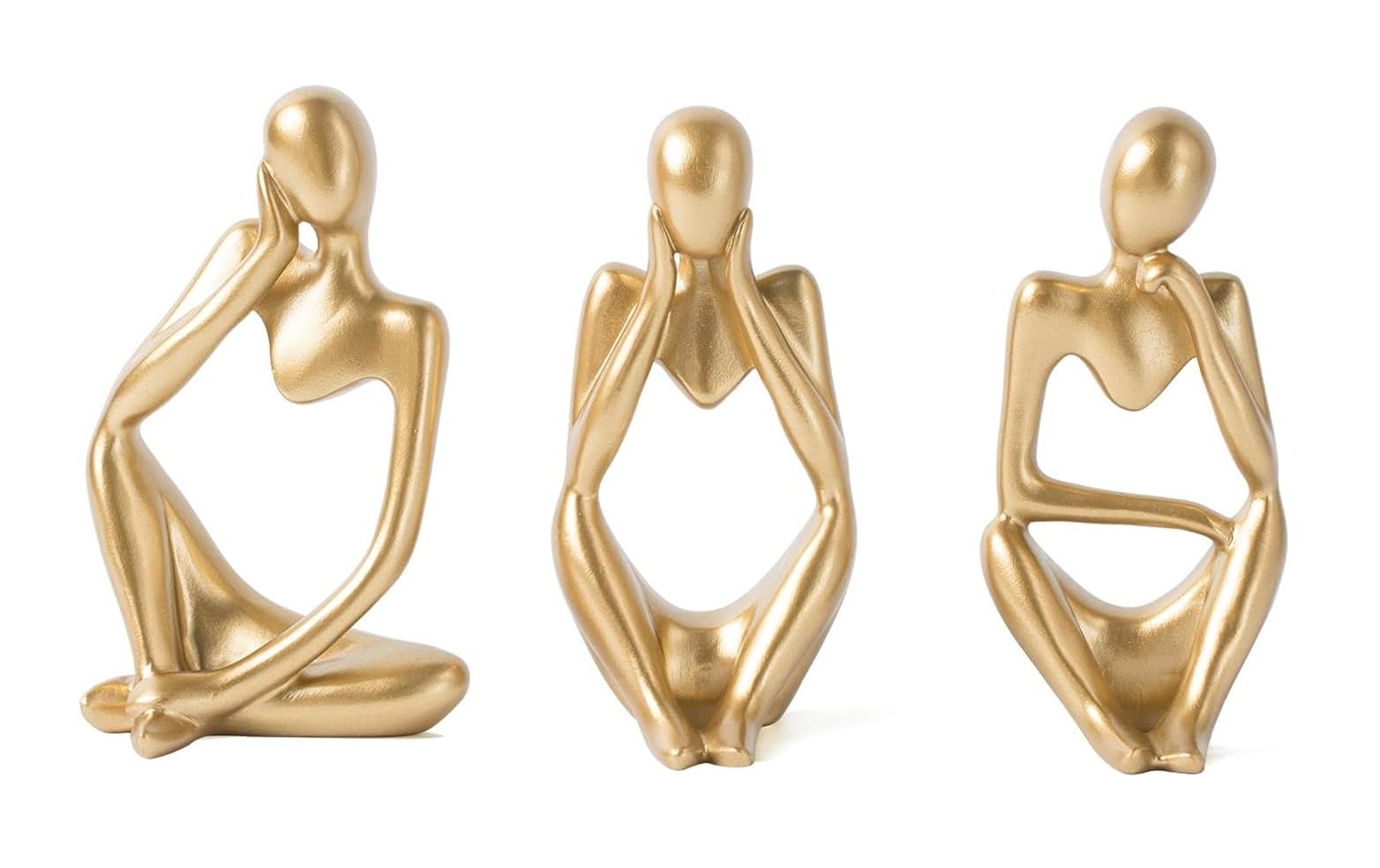 BEONE3PCS Modern Decor Thinker Statue, Abstract Art Resin Sculpture, for Living Room, Bedroom, Office, TV Stand, Bookshelf Decor Gifts (Gold)