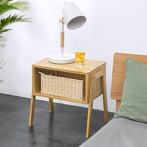 Miniatura 5 de KKTONER Mesitas de noche modernas de bambú, mesas auxiliares para dormitorio con almacenamiento, mesita de noche pequeña para sala de estar y