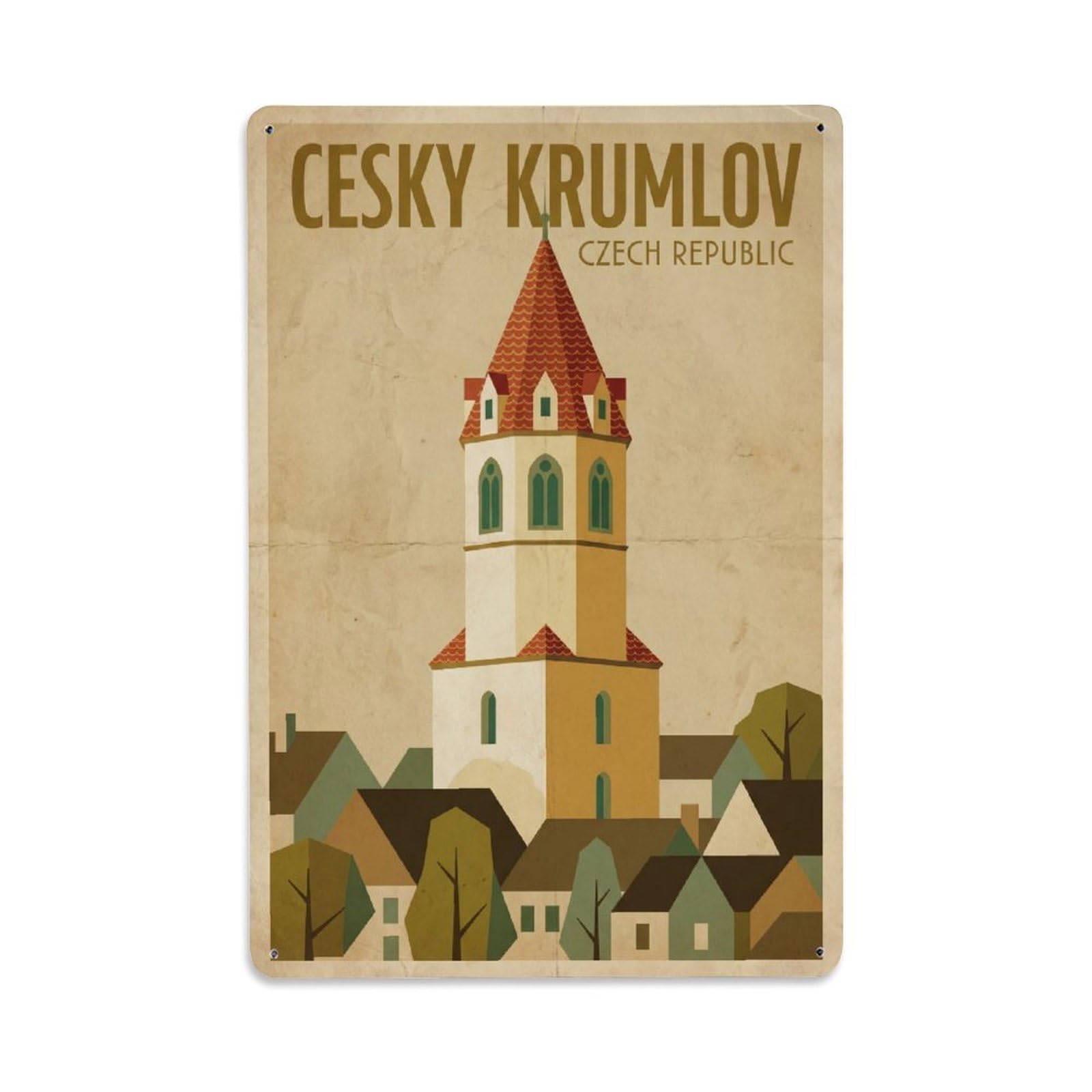 Travel Retro Czech Republic Cesky Krumlov Metal Tin Sign