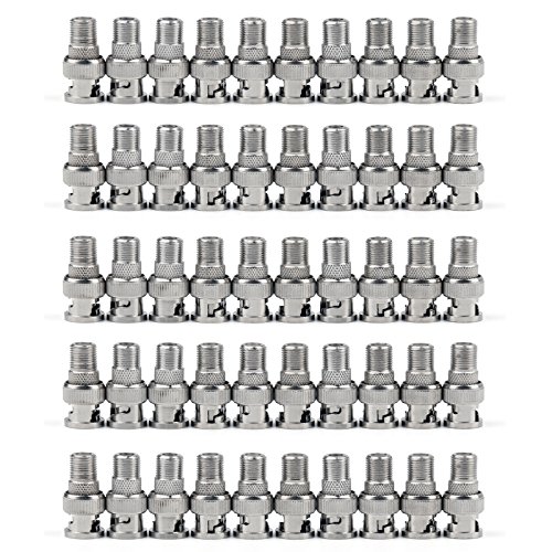 Areyourshop 50 Pcs F Type Female to BNC Male RF Coax Connectors CCTV RG6 RG59