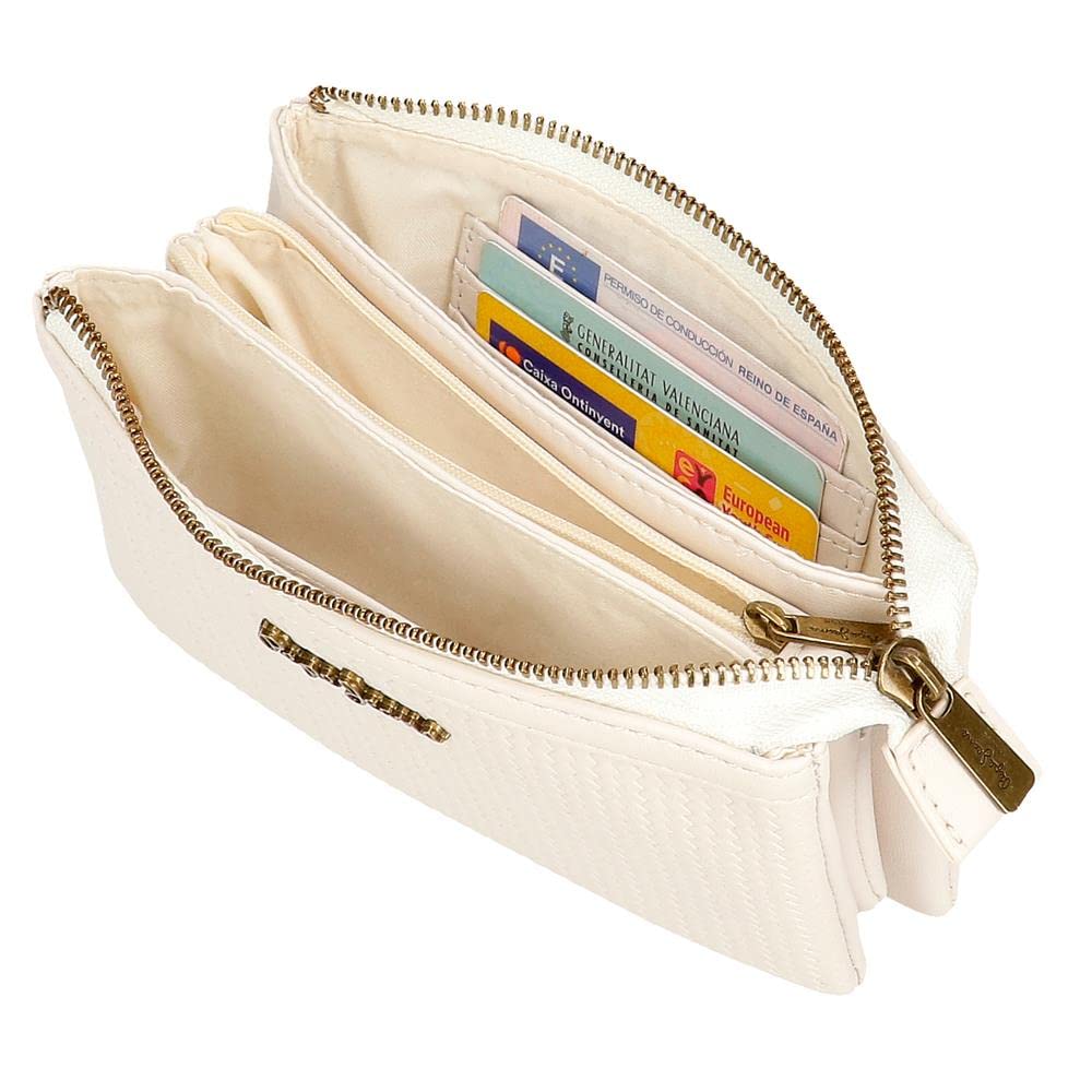 Pepe Jeans Lena Monedero Tres Compartimentos Blanco 17,5x9,5x2 cms Piel sintética