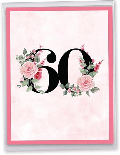 NobleWorks Tarjeta de felicitación jumbo de aniversario del 60 aniversario de 8.5 x 11 pulgadas con sobre (paquete de 1) grande, pareja floral jumbo