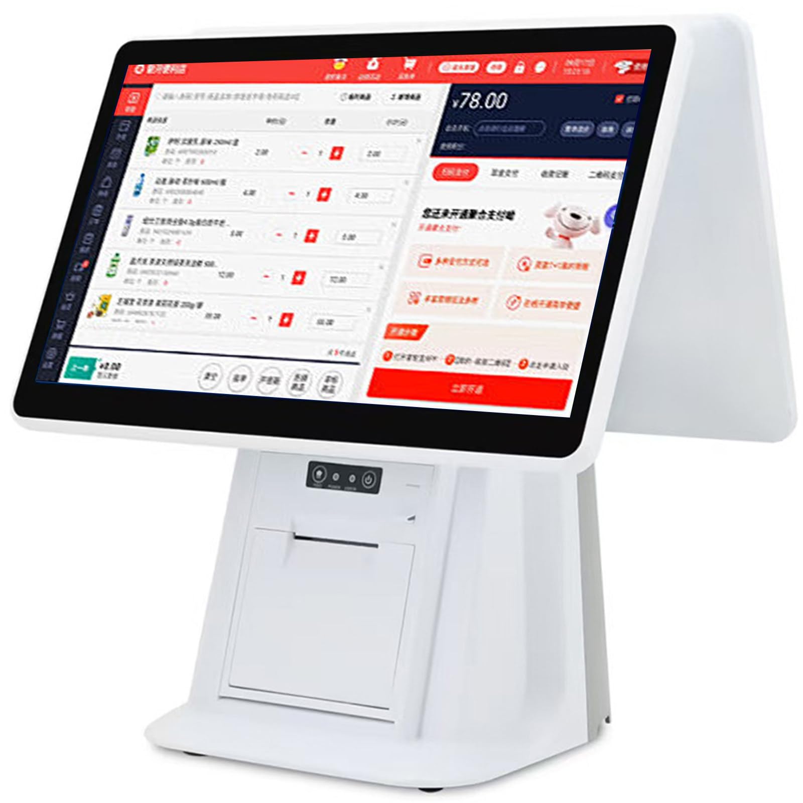Caja registradora táctil de Doble Pantalla con Pantalla táctil Dual de 15,6", Impresora térmica integrada de 58mm, 8 GB de RAM, SSD de 128 GB, para restaurantes comerciales y minoristas
