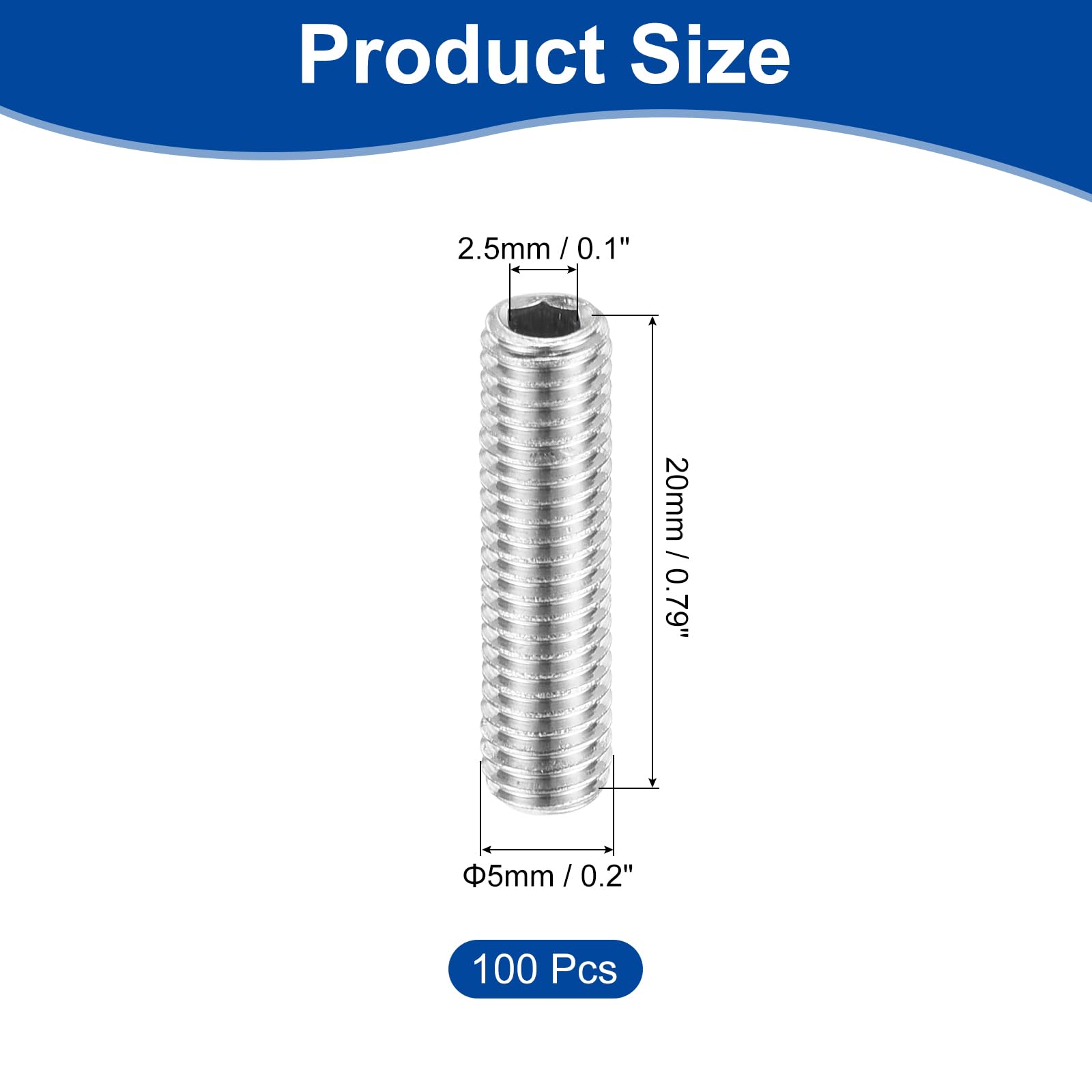 uxcell Socket Set Screws,100Pcs M5x20mm Metric - Image 2