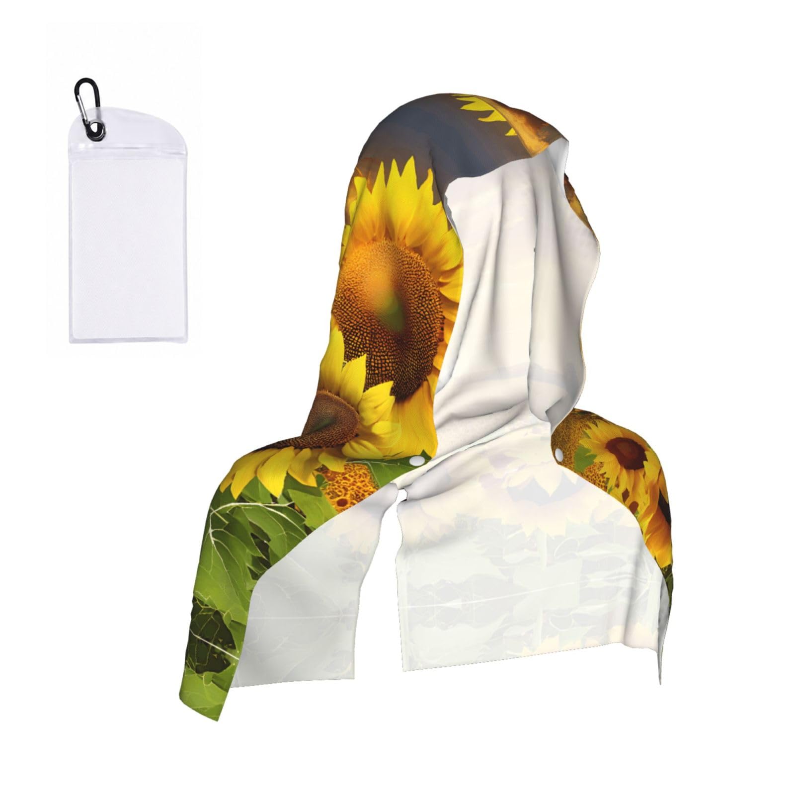 Sunflower Field Print Cooling Hoodie Towel, Cooling Towels For Neck And Face Sun Protection Instant Cool Hoodie(Sport/Camping/Work Out/Hot Weather)