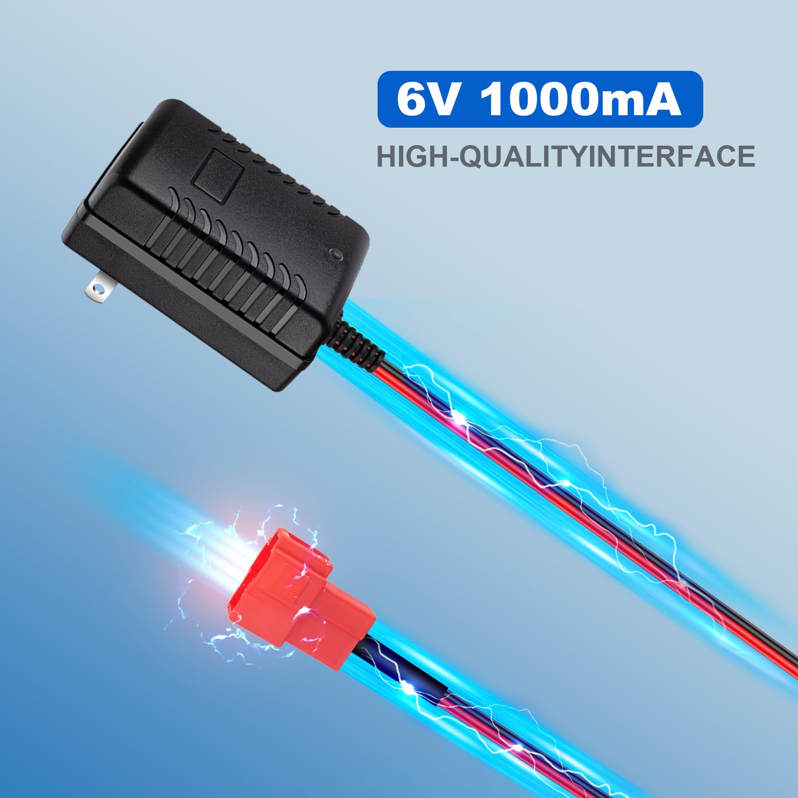 6V Kids Ride On Car Charger 6 Volt Battery Charger for BMX X6 Kid TRAX Disney GMC Dinsney Wal-Mart Moto ATV Quad Power Wheels Charger Ride-On Toys Red Square Plug