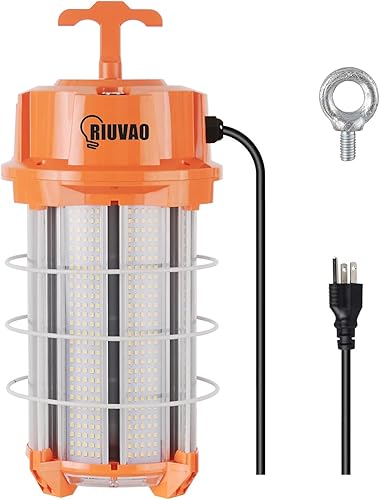 Luz de trabajo temporal LED de 250 W, 37500 lm, 5000 K, luz blanca de alta bahía, luz de construcción con gancho, portátil, enlazable, duradera,