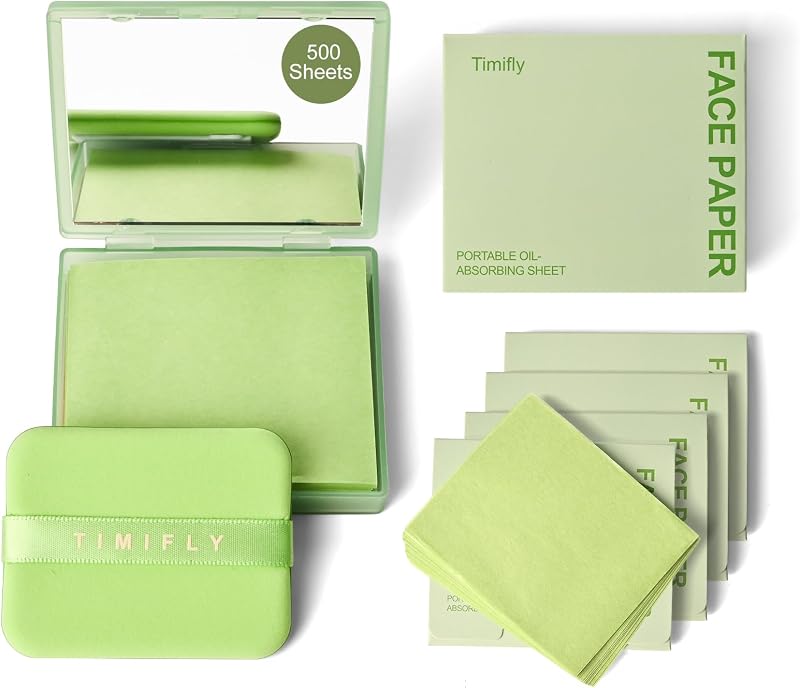 Papel antibrilho KYDA com espelho, puff e refis, 500 folhas, chá verde