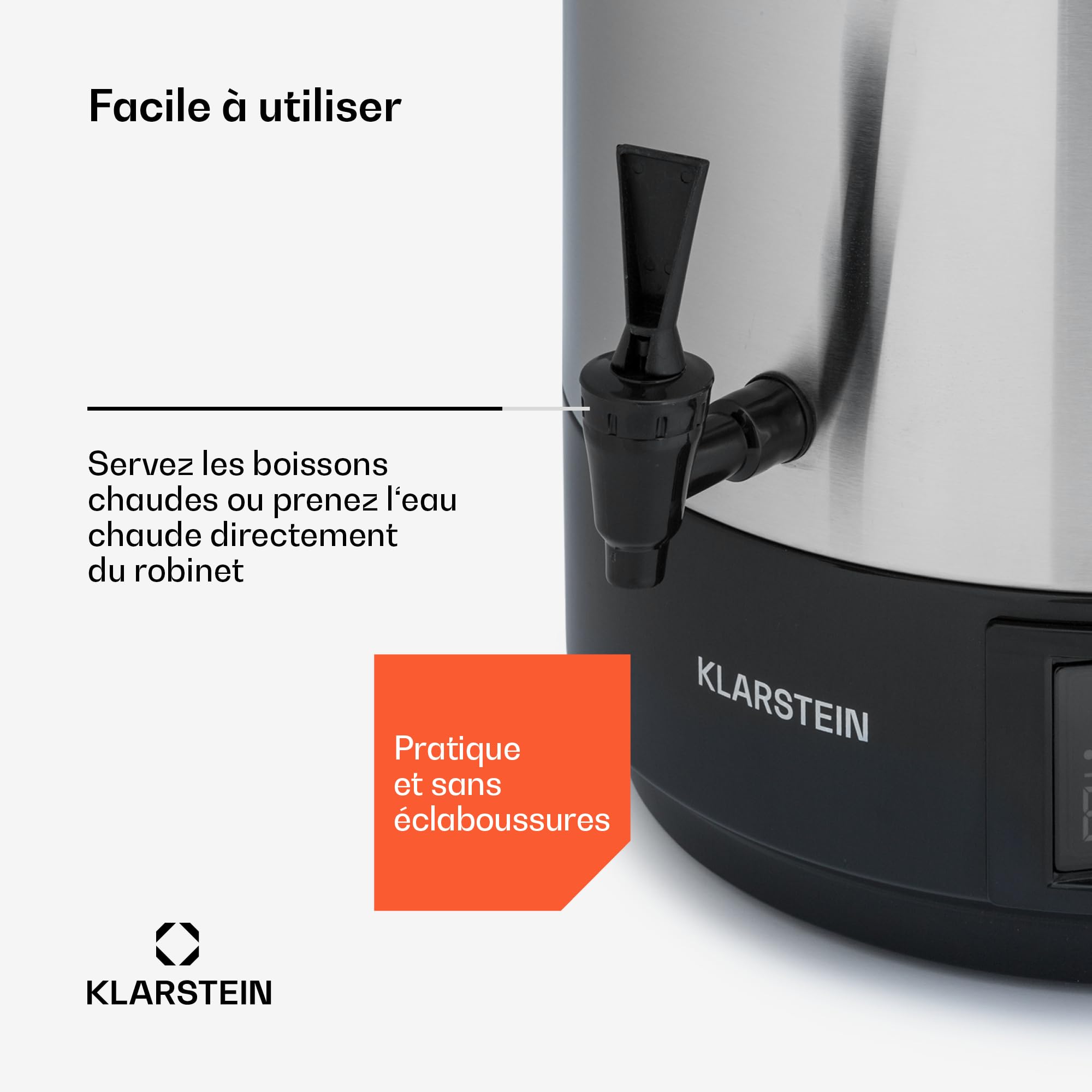 Klarstein Distributeur Eau Chaude à Ebullition Rapide, Distributeur Boisson Chaude de Cuisine, Eau Chaude Instantanée de 60L, Distributeur a Boisson, Distributeurs à Eau en Acier Inoxydable de 2500W