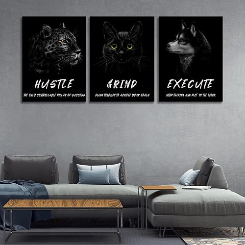 Miniatura 6 de Lienzo decorativo motivacional para pared, 3 piezas, con citas inspiradoras negras, impresiones de empresario, ajetreo de empresario, lienzo,