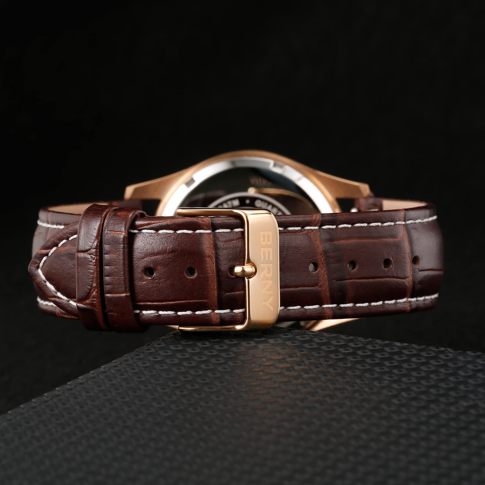 BERNY Orologi Multifunzione per Donna Impermeabili Orologi Donna con Cinturino In Vera Pelle Moda Donna Sub-dail con Calendario Moon Phase
