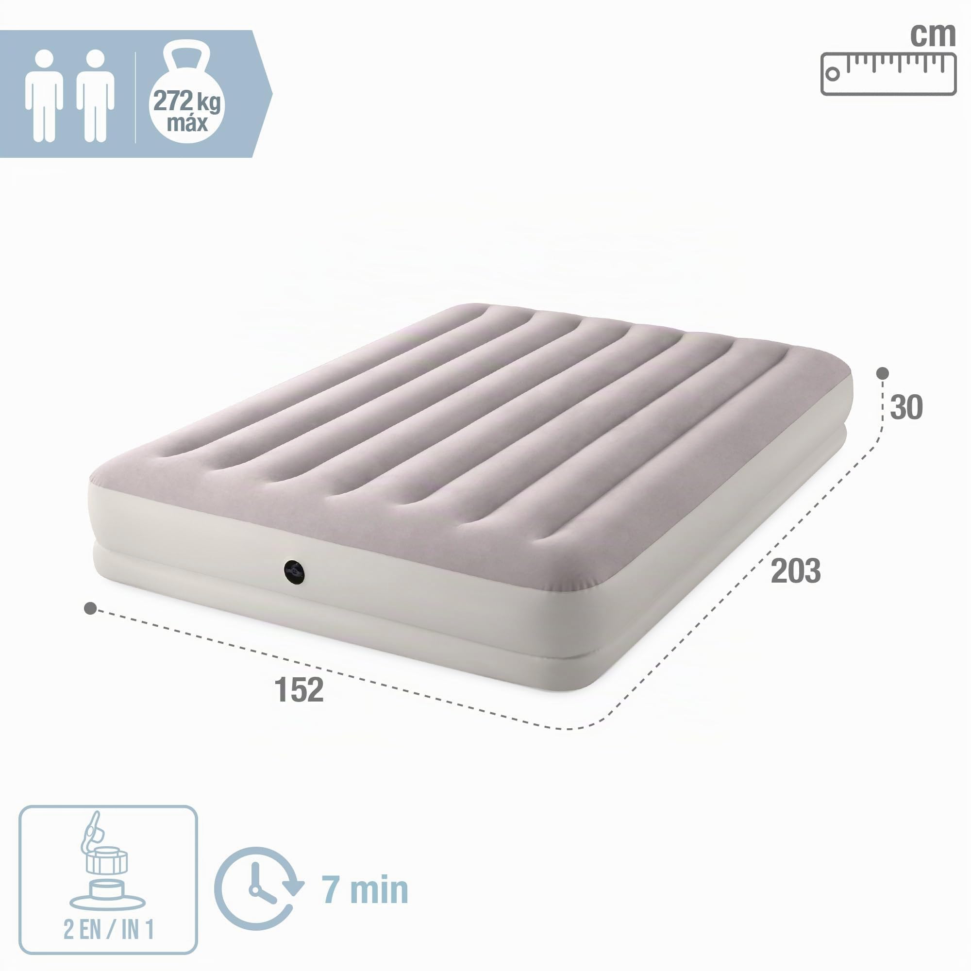 Intex, Colchón Hinchable Doble, Prestige Mid-Rise, 152x203 cm, Fiber-Tech, Cómodo y Estable, Superficie Suave y flocada, Hinchador eléctrico Incluido, Cama Inflable, Colchones inflables (64179)