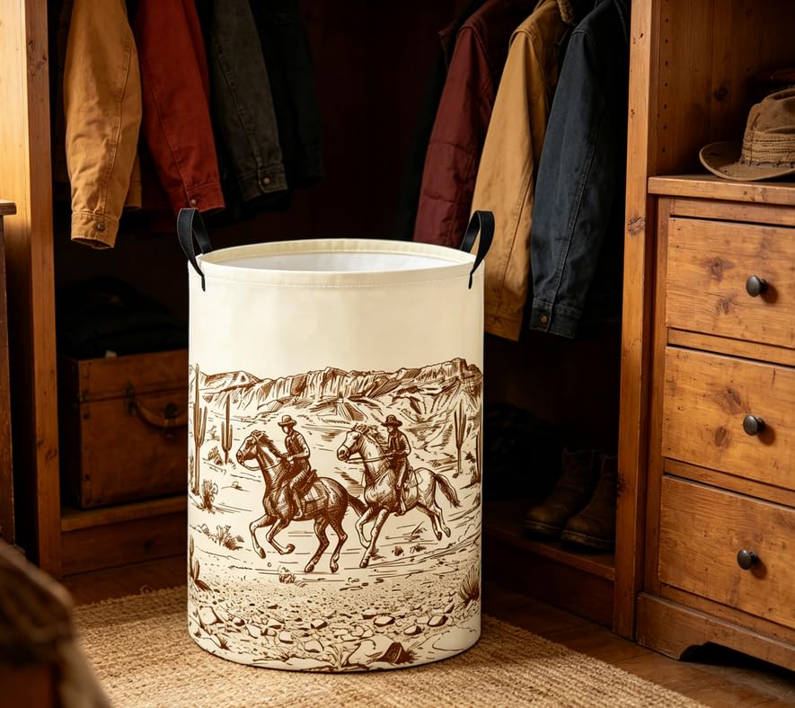 Image of Baby Laundry Basket Baby Nursery Hamper Kids Laundry Basket Toy Storage Bin for Boys Room Decor Gift Baskets for Bedroom Bathroom(Cowboy)