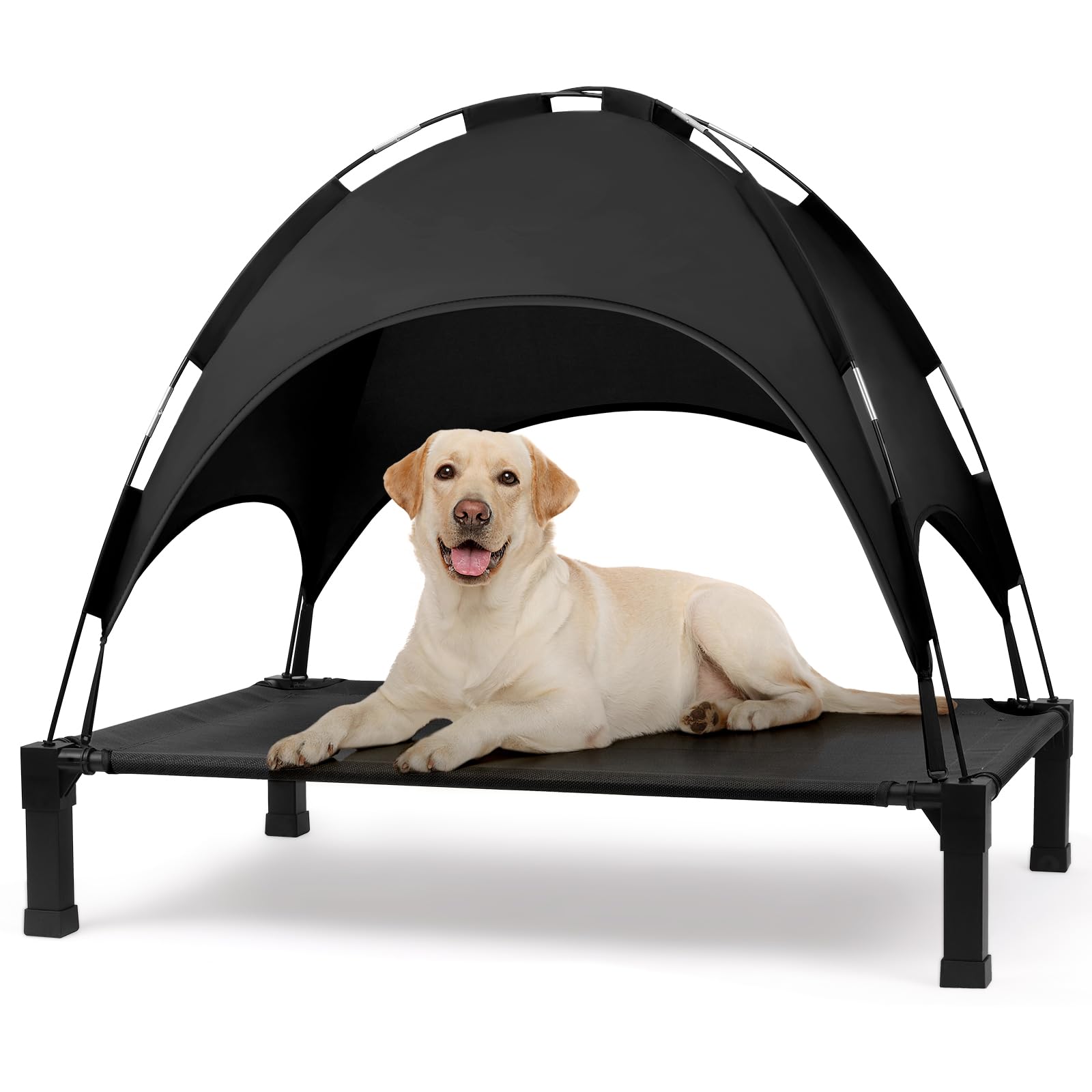 Heeyoo Elevated Dog Bed with Canopy, Outdoor Dog Bed Cot with Shade Tent, Portable Raised Pet Cot Cooling Bed for Dogs