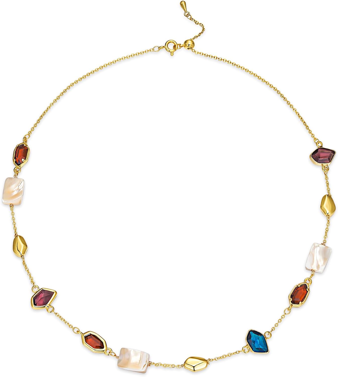18K gold plated Light Yellow Green Brown Beaded Natural Stone Healing Statement Necklace Choker for Women by SNGIA, Colorful Bead Quartz Trendy Birthstone Jasper Gemstone Bohemian Preppy Retro Bold Handmade Exaggerated Jewelry Gifts, Vintage Unique Cute Baroque Crystal Pearl Opal necklace Summer Beach Fashion Nickle Free Rhinestone Accessories