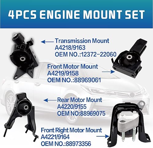 Miniatura 3 de Kit de montaje de motor y transmisión compatible con Corolla 1.8L 2003-2008 y Matrix 1.8L 2003-2008 y Pontiac Vibe 2003-2008 1.8L Auto Transmission