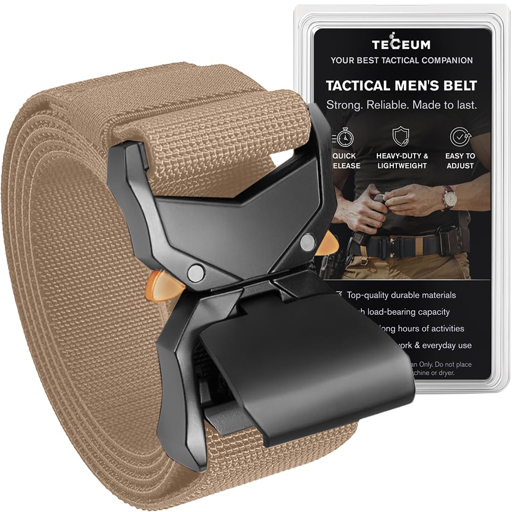 TECEUM Tactical Belt – Heavy-Duty &amp; Quick Release – Military, Work, Rigger, Duty &amp; Utility Belt for Men