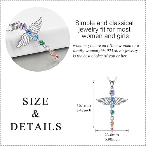Miniatura 3 de YAFEINI Collar de chakras, collar de ángel para mujer, plata de ley 925, colgante de cristal curativo, joyería para niña, Plata esterlina, Circonia