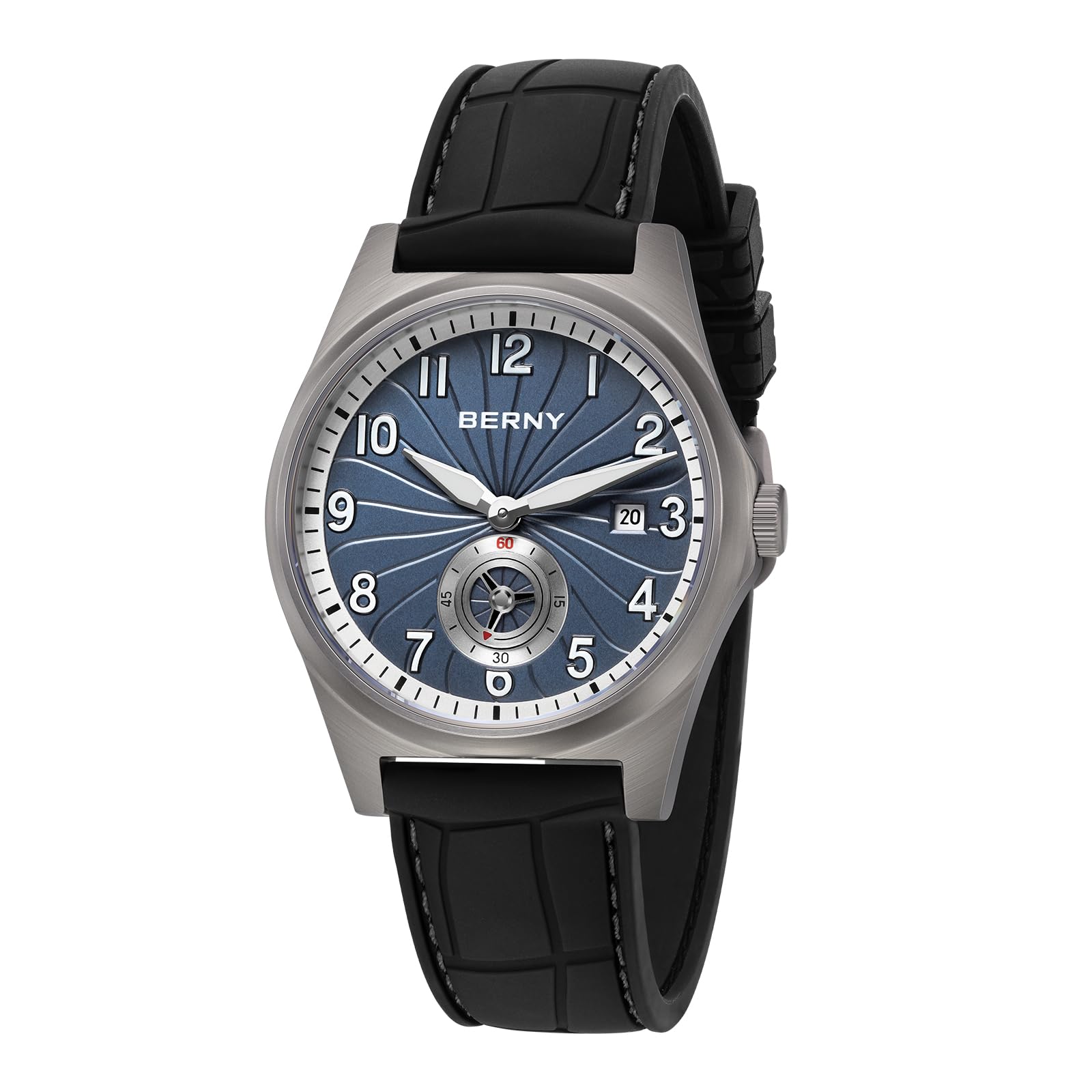 BERNY Automatic Titanium Watch for Men 100M Waterproof Fashion Men's Watch Super Luminous Male Analog Mechanical Wrist Watch, AR Sapphire Glass Small Seconds Sub-dial Date Calendar Birthday Present
