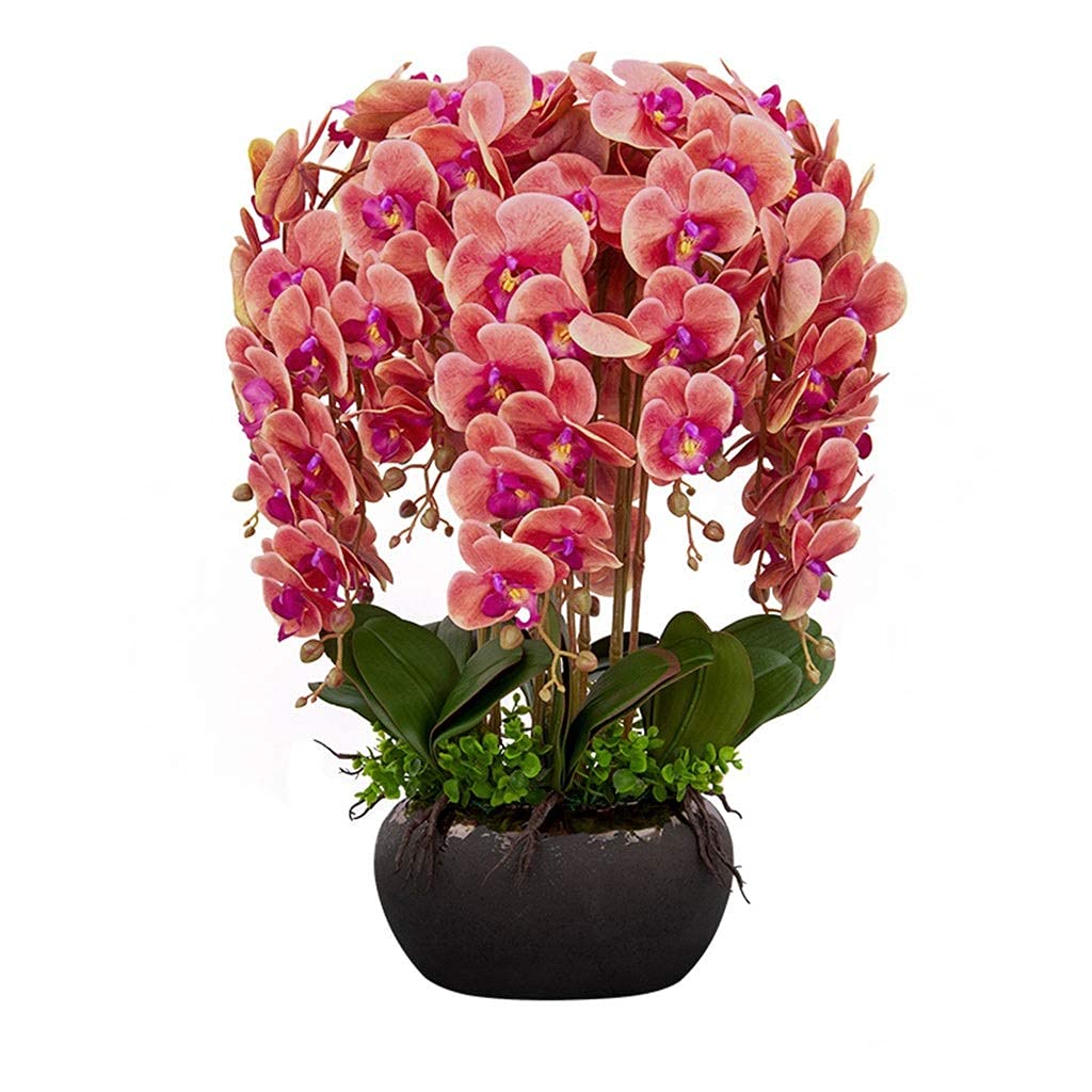IUokLU Artificial Orchid Flowers,Artificial Orchid Artificial Flower in Pot Artificial Flower Fake Orchid, Faux Phalaenopsis Flowers with Vase Arrangement