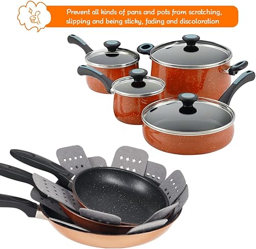 Miniatura 3 de BYKITCHEN Protectores de sartenes y ollas, protectores de sartenes más grandes y gruesos con estrellas, juego de 6 y 3 tamaños diferentes,