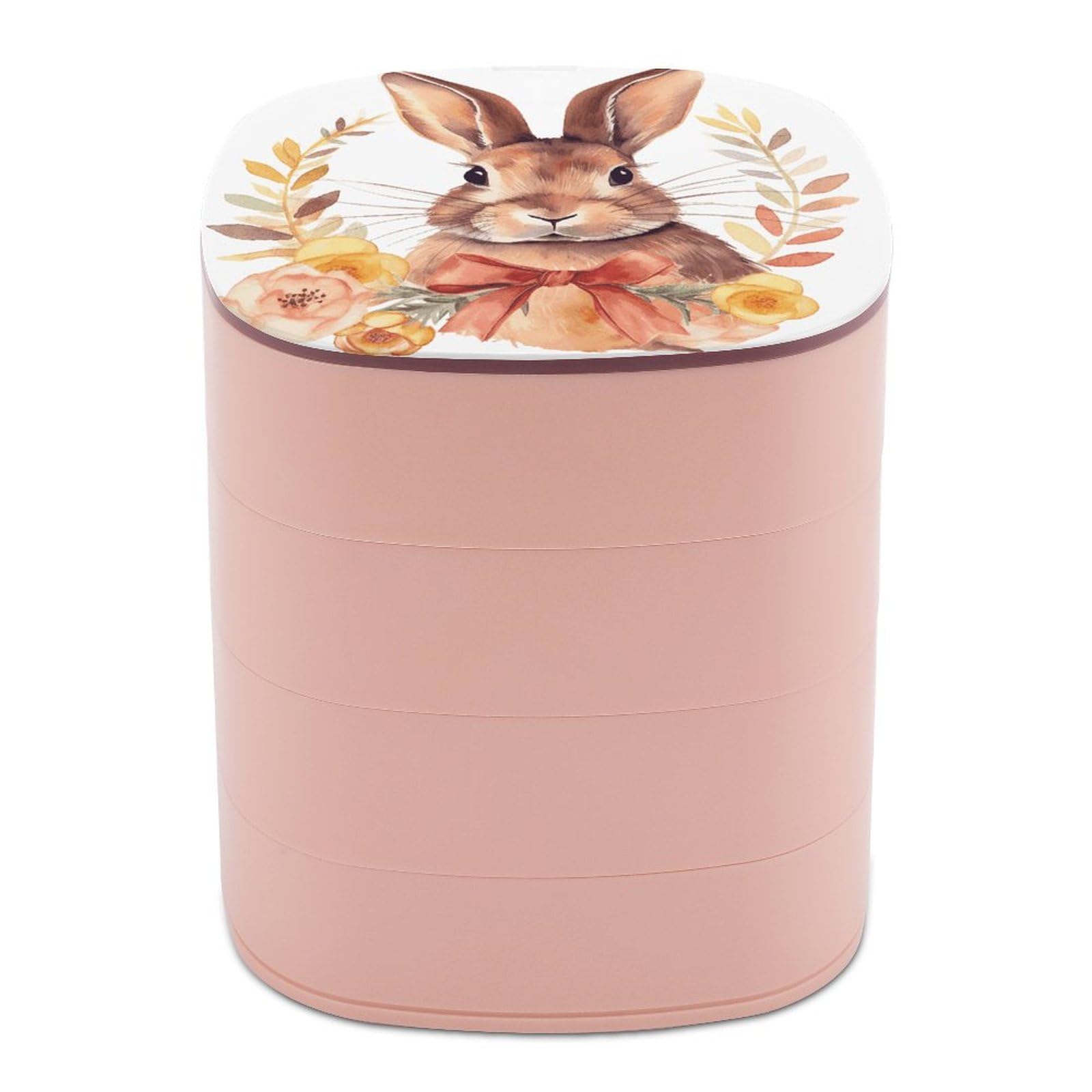 VstaDank Bunny Rosette Jewelry Box 360° Rotatable Jewelry Organizer 4 Layers Jewelry Case with Lid Fashion Portable Earring Holder for Bracelets Rings Bracelets Vanity