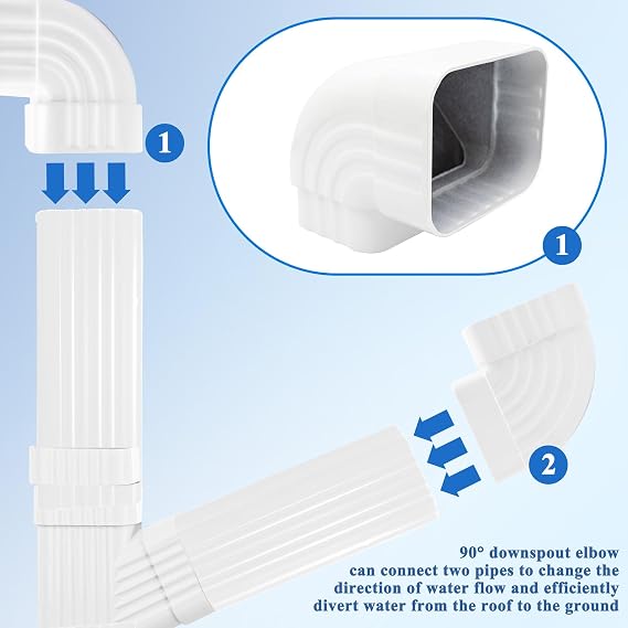 Gutter Elbow 2x3 90 Degree Downspout Elbow Gutter Connector Roofing Gutters Rainwater Drainage 90 Gutter Downspout Extension (Style A, Aluminum, 2x3)